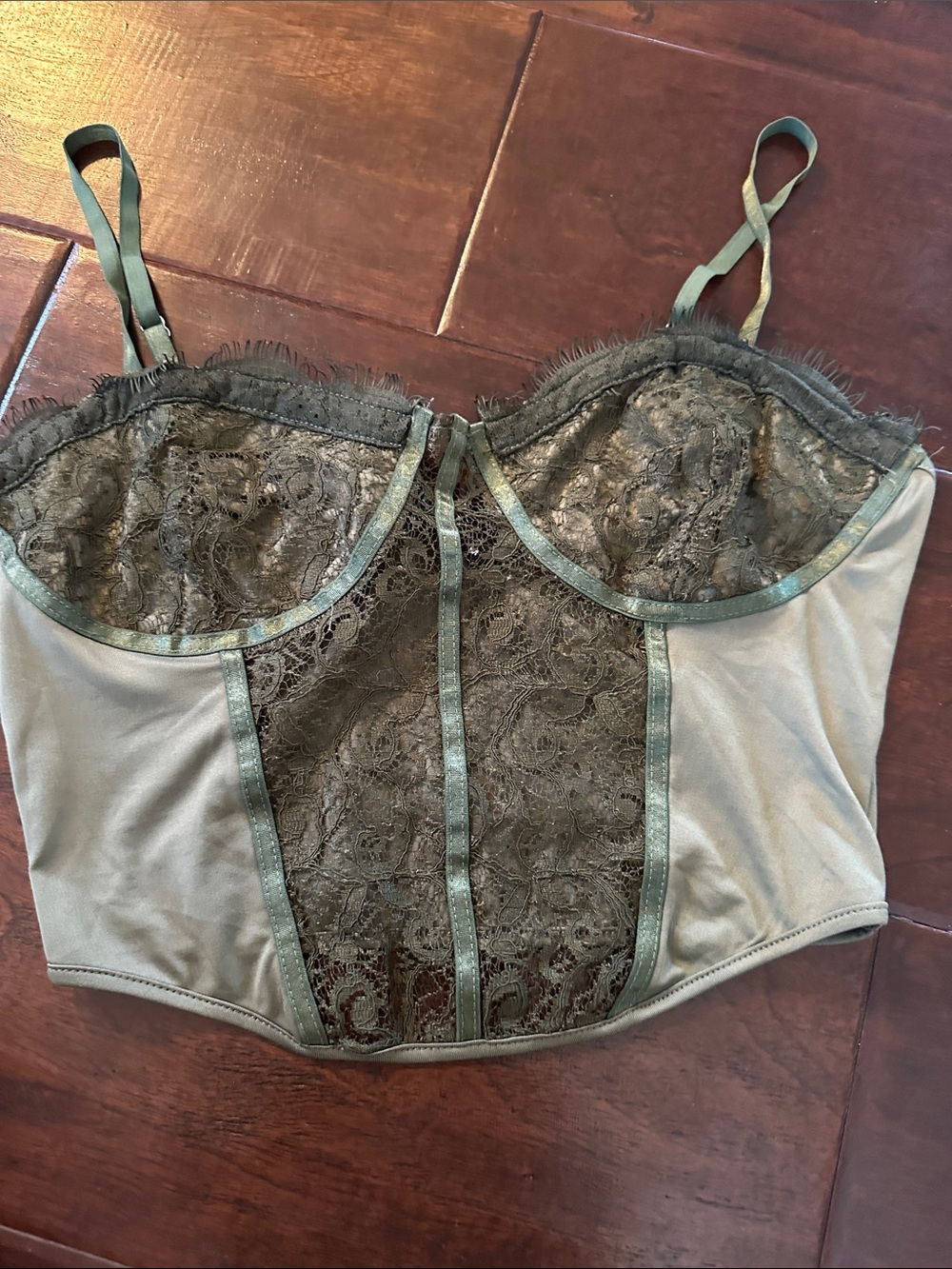 Cider Olive Green Lace-Front Corset Camisole